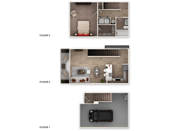 one bed one bath with garage 826 sqft