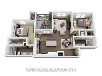 2 bed 2 bath floor plan A at Montecito Apartments at Carlsbad, Carlsbad, 92010