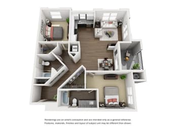2 bed 2 bath floor plan F at Montecito Apartments at Carlsbad, Carlsbad, CA, 92010