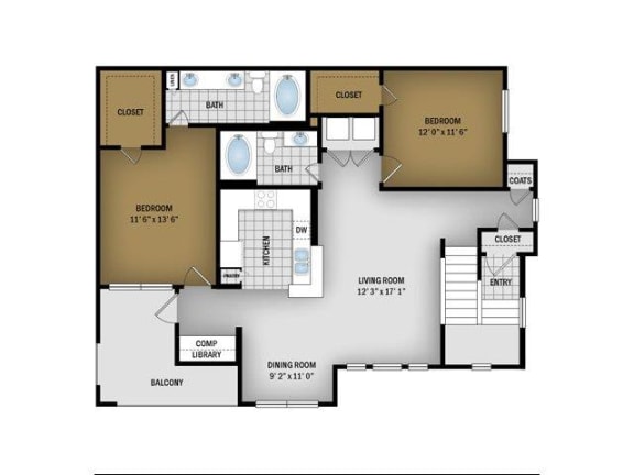 Floor Plan  B2 - 2 bedroom 2 bath