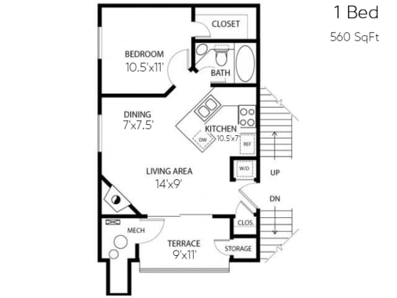 Floor Plan  560 sqft-   A1