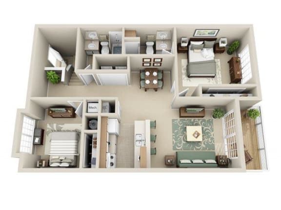 Floor Plan  2 Bedroom 2 Bath Renovated