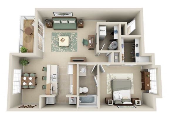 Floor Plan  1 Bedroom Renovated