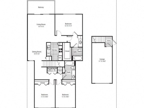 Floor Plan  Three Bedroom Two Bathroom Floor Plan Patio Balcony Garage Miramar Florida