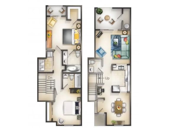Floor Plan  Two Bedroom Two and Half Bathrooms Two Story Floor Plan at Magnolia Place, Gainesville, 32606