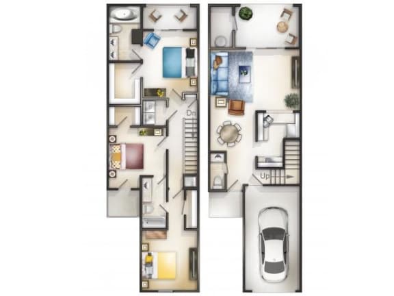 Floor Plan  Three Bedrooms Two and Half Bathrooms Two Story Floor Plan at Magnolia Place, Gainesville, Florida