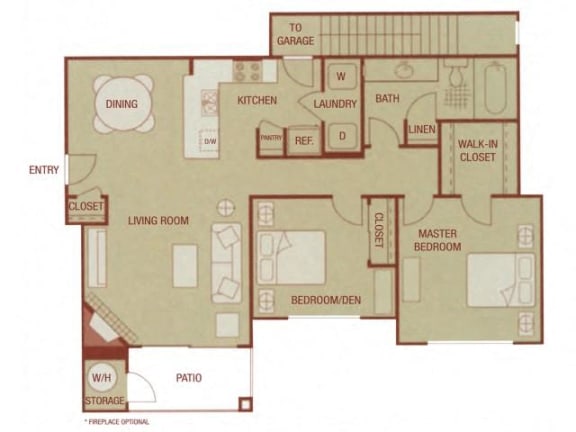 Floor Plan  Sonoma Resort Apartments 2 bed 1 bath 970sqft