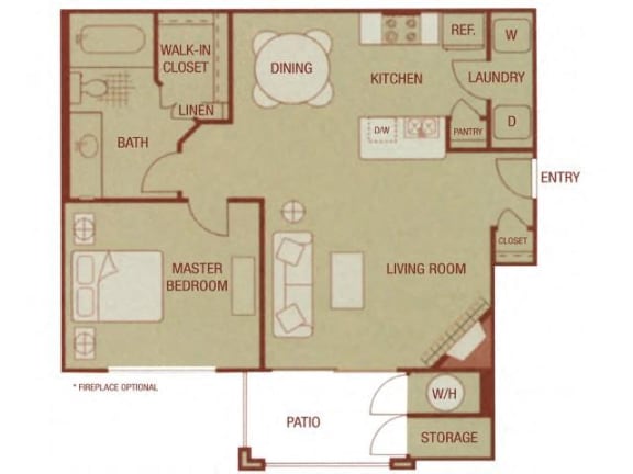 Floor Plan  Sonoma Resort Apartments 1 bed 1 bath 707 sqft