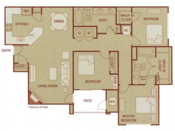 Floor Plan  Sonoma Resort Apartments 3 bed 2 bath 1235 sqft
