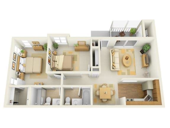 1288 Square-Feet 2 Bedroom 2.5 Bathroom The Essex Floor Plan Unit at Lake in the Woods in Melbourne, FL