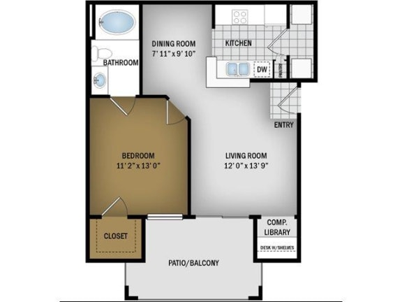 Floor Plan  A1 - One Bedroom ONe Bath