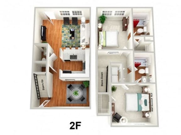 2 Bedroom 2.5 Bathroom Floor Plan at Sundance Creek Apartments, Georgia, 30253
