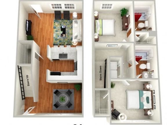 Violet 2 Bed 2 Bath Floor Plan at Sundance Creek Apartments, McDonough, GA, 30253