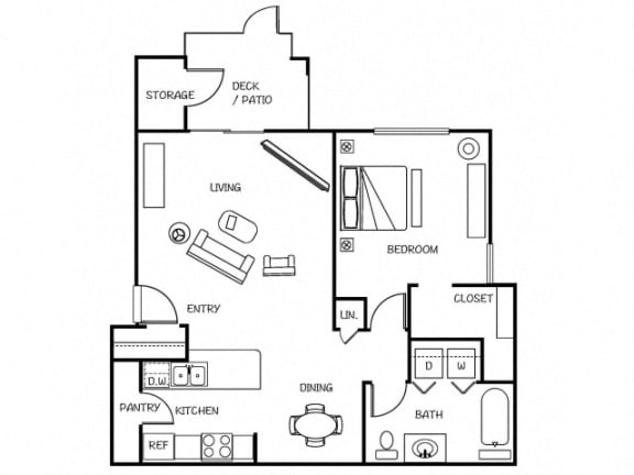 1 Bed 1 Bath Apartment in our L Building at 5100 Summit Apartments