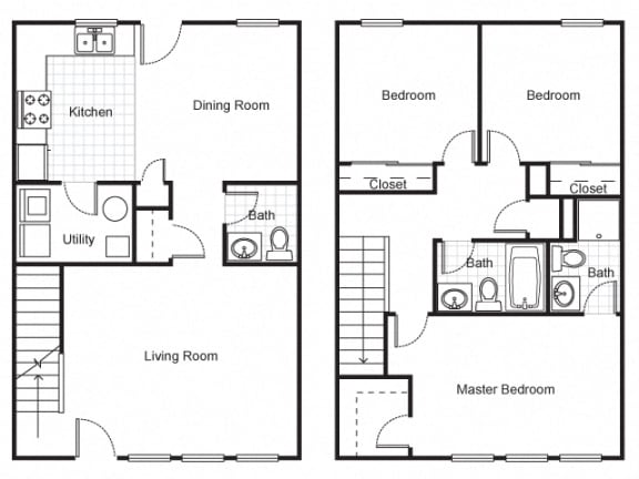 3 Bedroom 2.5 Bath Townhouse 2D Floorplan, Harmony Oaks Apartments, New Orleans, LA