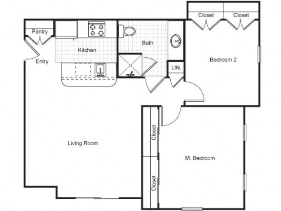 Floor Plan  2 Bedroom 1 Bath 2D Floorplan-Senior Living at Matthew Henson Apartments Phoenix, AZ