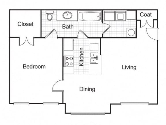 1 bedroom 1 bath 2D floorplan-Longfellow Heights Apartments,Kansas City, MO