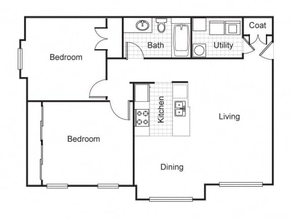 2 bedroom 1 bath 2D floorplan-Longfellow Heights Apartments,Kansas City, MO