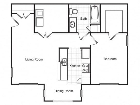 1 Bedroom 1 Bath 2D Floorplan-Metropolitan Village and Cumberland Manor Apartments, Little Rock, AR