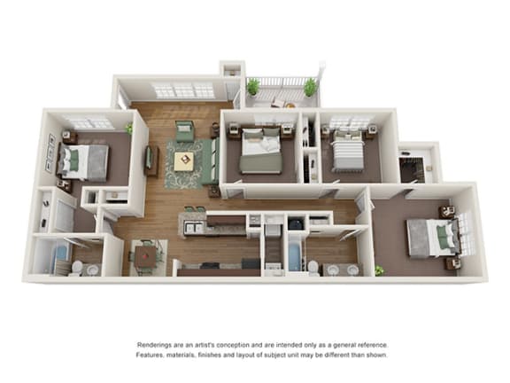 Four bedrooms, two bathroom apartment at Ashley Cascade in Atlanta, Georgia