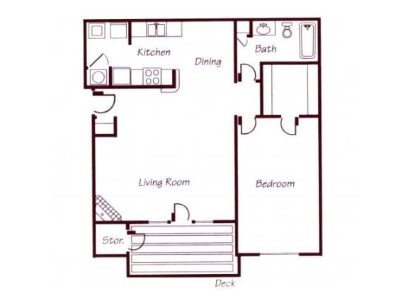 Floor Plan  Roanoke River one bedroom one bathroom floor plan at Williamsburg Park Apartments