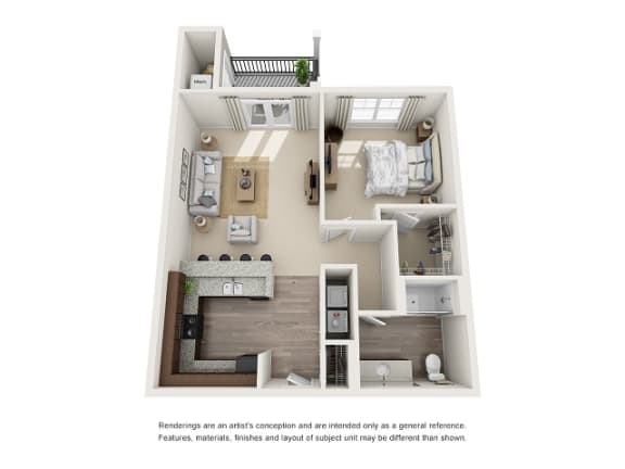 Floor Plan  Birmingham 1 Bedroom 1 Bath Floor Plan at Abberly at Southpoint Apartment Homes by HHHunt, Virginia, 22407