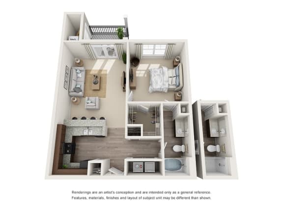 Atlanta 1 Bedroom 1 Bath Floor Plan at Abberly at Southpoint Apartment Homes by HHHunt, Fredericksburg