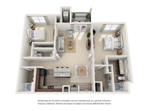 Floor Plan  Richmond 2 Bedroom 2 Bath Floor Plan at Abberly at Southpoint Apartment Homes by HHHunt, Fredericksburg, 22407