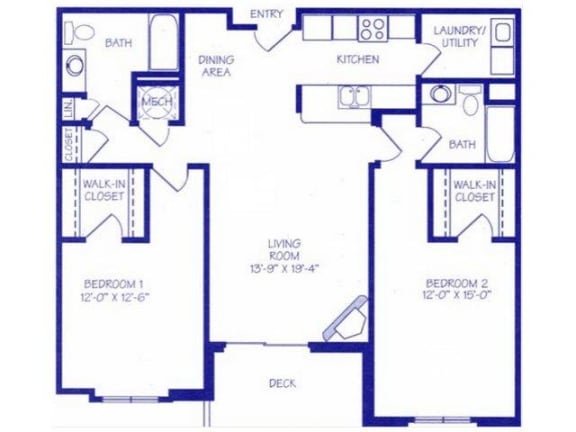 The River II two bedroom two bathroom Floorplan at The Northbrook Apartment Homes
