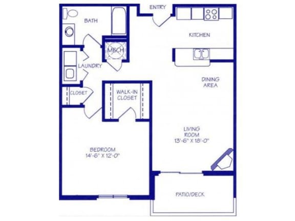 The Stream II one bedroom one bathroom Floorplan at The Northbrook Apartment Homes