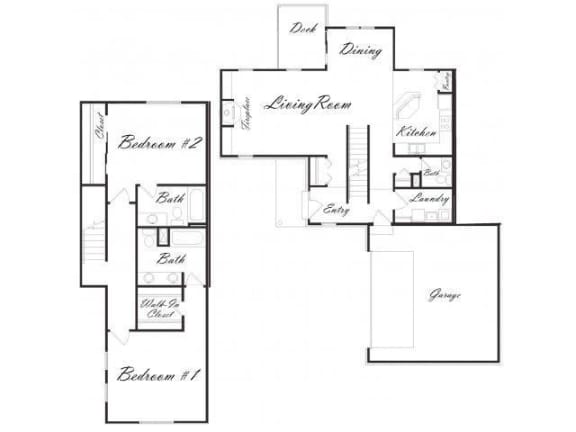 Obsidian (duplex) two bedroom two and a half bathroom floorplan at Stone Ridge Estates