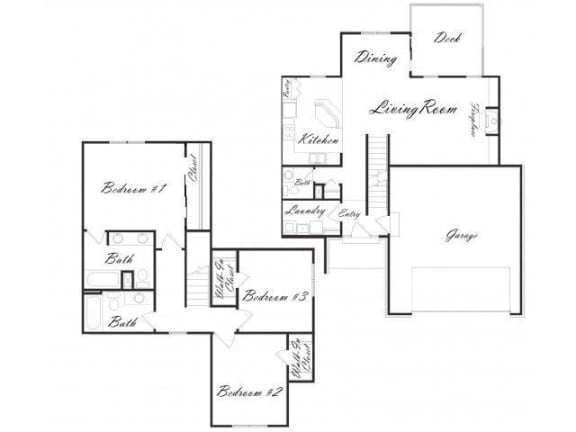 Pearl (duplex) three bedroom two bathroom floorplan at Stone Ridge Estates