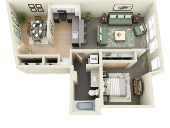1Bed Den Floor Plan at Mural, Washington