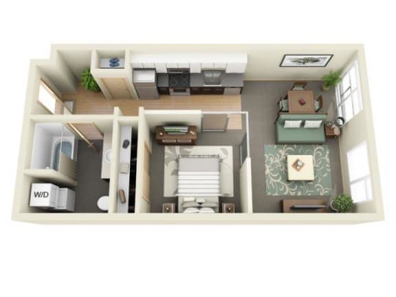Urban 1bd 1ba - B Floor Plan at Mural, Seattle, WA, 98116