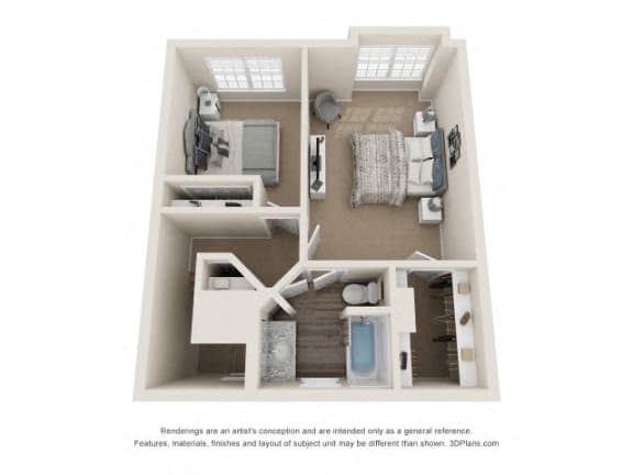 Byron Town Home Two Bedrooms Floor Plan at Fairlane Woods Apartments, Dearborn, Michigan