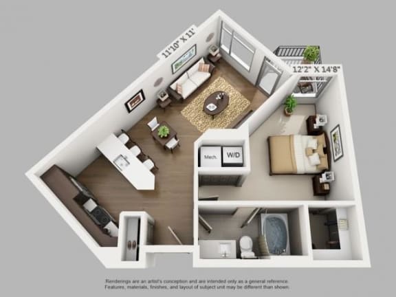 1 Bed 1 Bath Arrive Floor Plan at ALARA Union Station Apartment Homes, Denver, CO