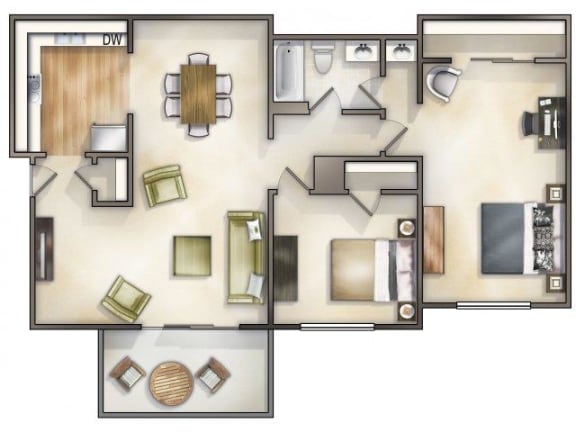 Canterberry Floor plan 2 bed 1 bath Foxcroft Tampa FL at Foxcroft Apartments , Tampa