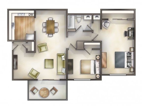 Canterberry Floor plan 2 bed 1 bath  at  Foxcroft Apartments , Tampa, 33614