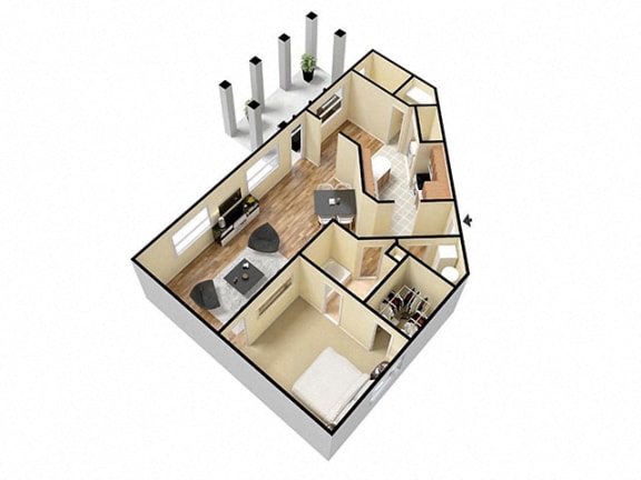 1 bed 1bath  Costmary Floor Plan at Barclay Place Apartments, North Carolina