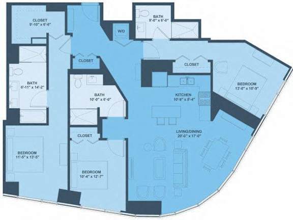 Three Bedroom 04 Floor Plan 1,650 sq.ft. at 1001 South State, Chicago, IL