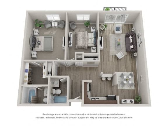 Spruce floor plan of a two bedroom apartment at Carol Stream Crossing