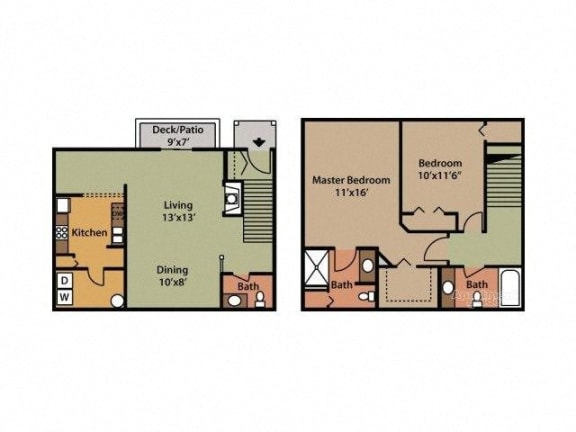 Two Bedroom 2.5 Bathroom Floor Plan Acacia with Garage