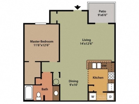 One Bedroom One Bathroom Floor Plan Hickory