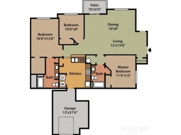 Three Bedroom Two Bathroom Floor Plan Magnolia