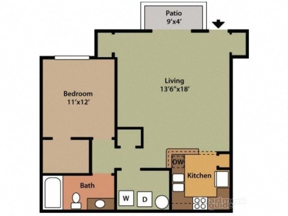 One Bedroom One Bathroom Floor Plan Maple