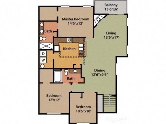 Three Bedroom Two Bathroom Floor Plan Red Cedar