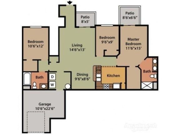 Three Bedroom Two Bathroom Floor Plan Azalea