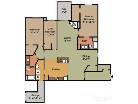 Three Bedroom Two Bathroom Floor Plan Cypress