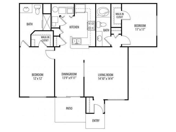 Two Bedroom Two Bathroom Floor Plan Elm