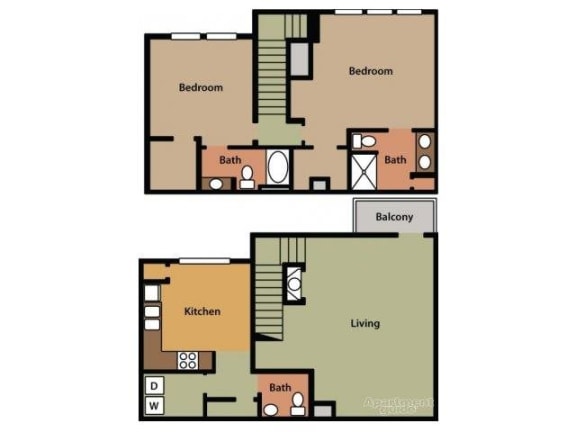 Two Bedroom 2.5 Bathroom Floor Plan Hawthorne